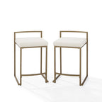 Tabouret de comptoir en velours crème et gris, lot de 2 — Piètement luge moderne, 2 places