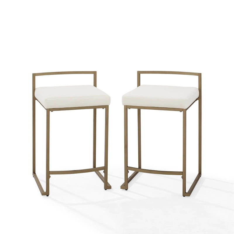 Tabouret de comptoir en velours crème et gris, lot de 2 — Piètement luge moderne, 2 places