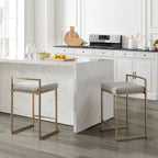 Tabouret de comptoir en velours crème et gris, lot de 2 — Piètement luge moderne, 2 places