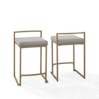 Tabouret de comptoir en velours crème et gris, lot de 2 — Piètement luge moderne, 2 places