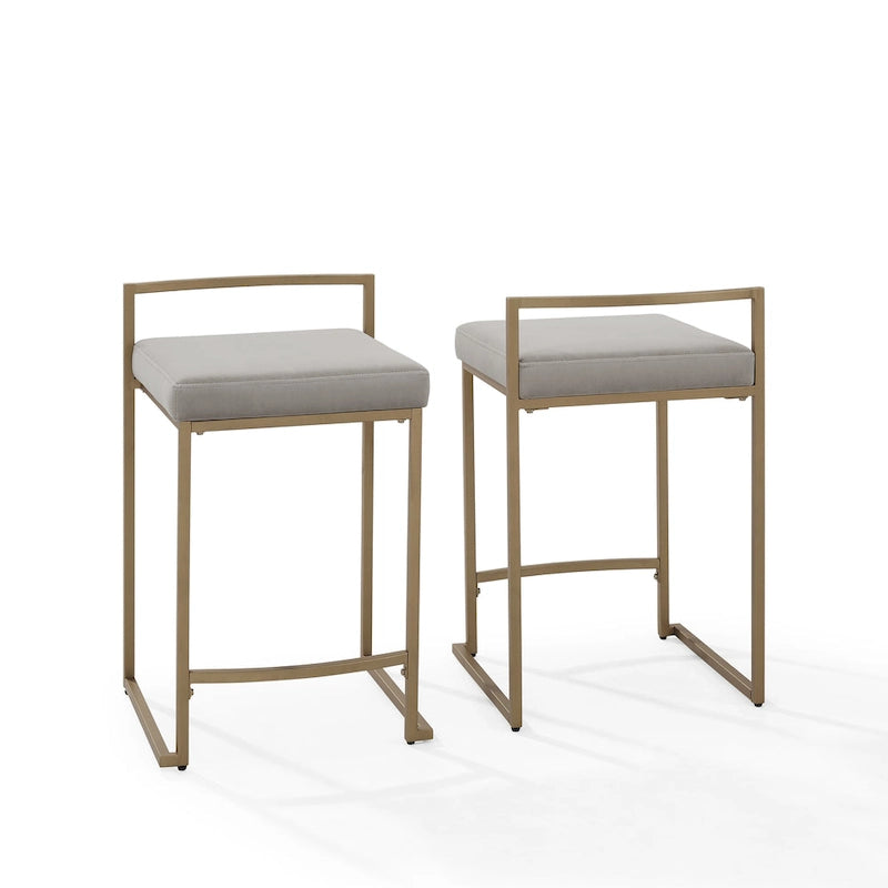 Tabouret de comptoir en velours crème et gris, lot de 2 — Piètement luge moderne, 2 places
