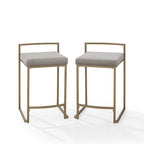 Tabouret de comptoir en velours crème et gris, lot de 2 — Piètement luge moderne, 2 places