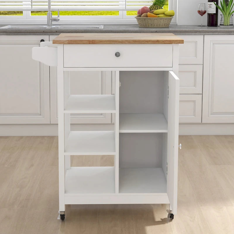 Desserte de cuisine blanche à roulettes avec tiroir et porte – 1 personne
