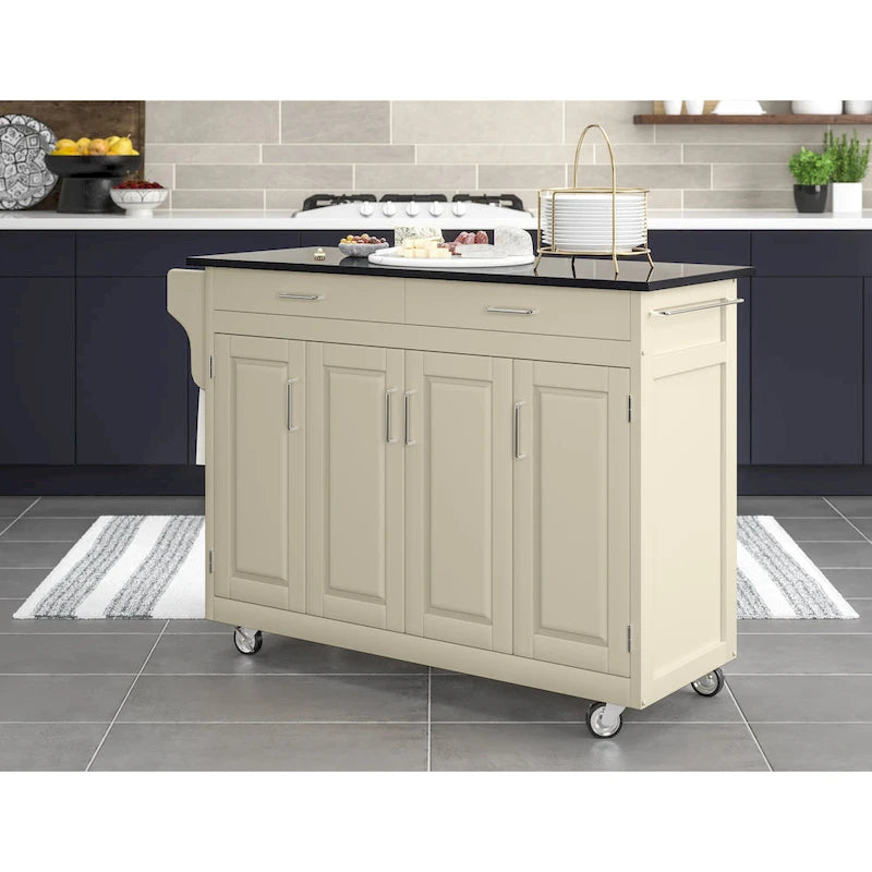 Desserte de cuisine blanche avec plateau en granit/marbre noir – Desserte de rangement roulante individuelle