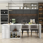 Îlot de cuisine blanc double face avec rangement, pour 6 à 8 personnes, 210 cm
