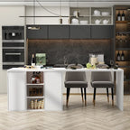 Îlot de cuisine blanc double face avec rangement, pour 6 à 8 personnes, 210 cm