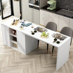 Îlot de cuisine blanc double face avec rangement, pour 6 à 8 personnes, 210 cm