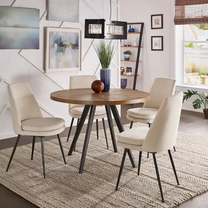 Table à manger ronde gris fer avec plateau en chêne, pour 2 à 4 personnes