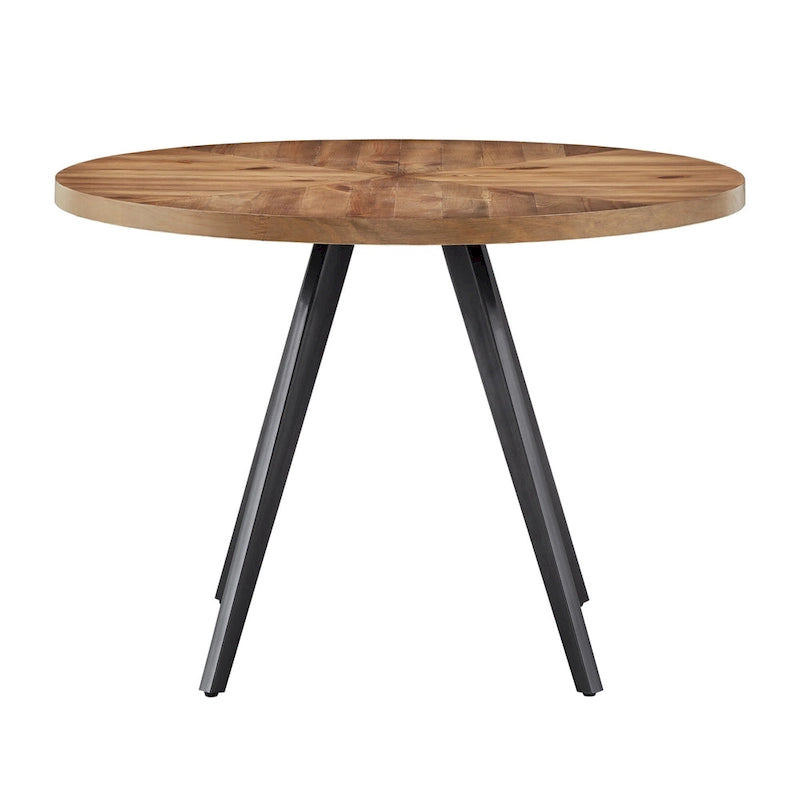 Table à manger ronde gris fer avec plateau en chêne, pour 2 à 4 personnes