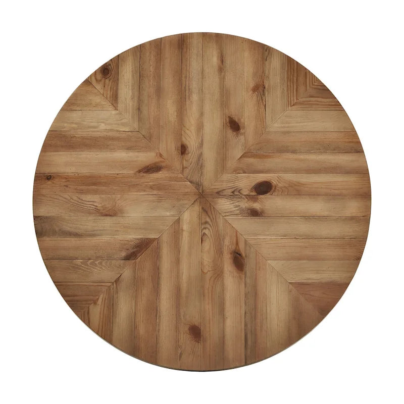 Table à manger ronde gris fer avec plateau en chêne, pour 2 à 4 personnes
