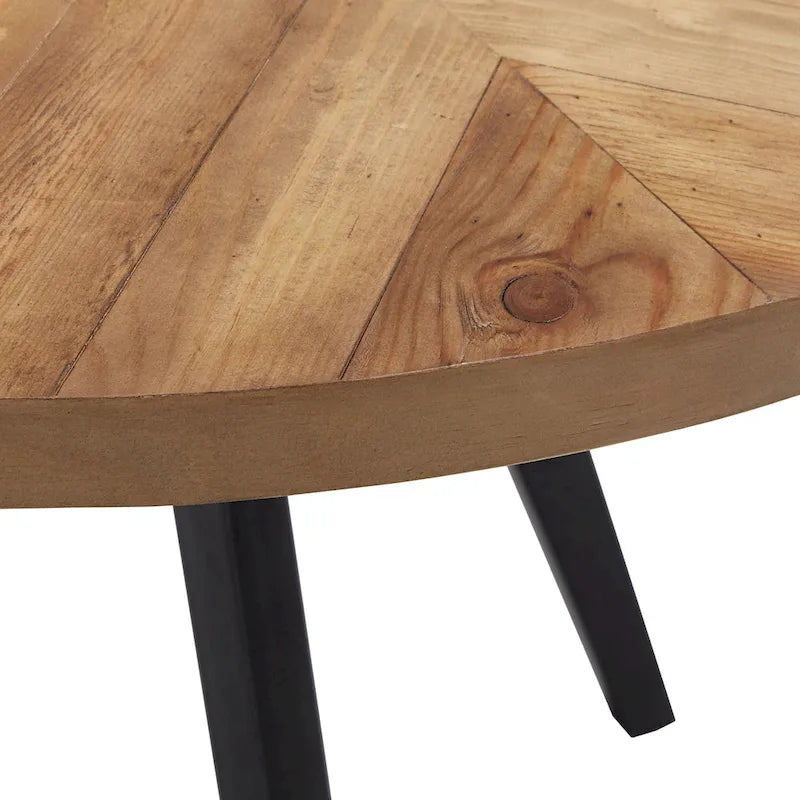Table à manger ronde gris fer avec plateau en chêne, pour 2 à 4 personnes