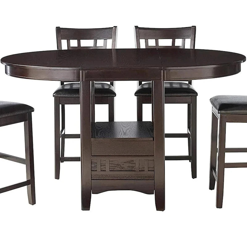 Table de salle à manger ovale-ronde de hauteur comptoir Espresso avec base de rangement, 4 à 6 places