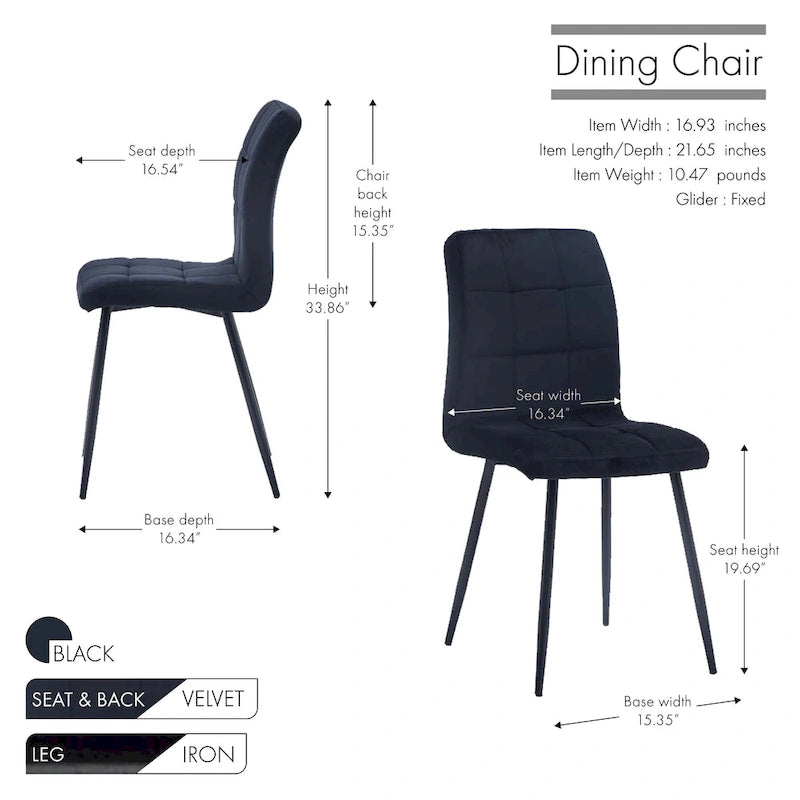Chaises de salle à manger en velours, style mi-siècle, lot de 2