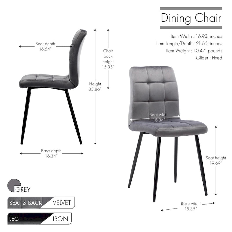Chaises de salle à manger en velours, style mi-siècle, lot de 2