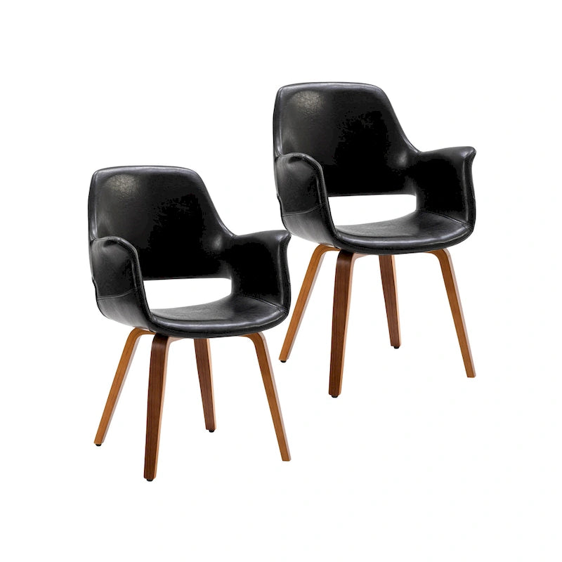 Chaise de salle à manger en cuir PU avec pieds en bois courbé, bleu/vert/blanc/noir, lot de 2