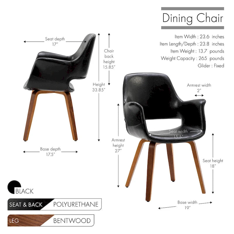 Chaise de salle à manger en cuir PU avec pieds en bois courbé, bleu/vert/blanc/noir, lot de 2