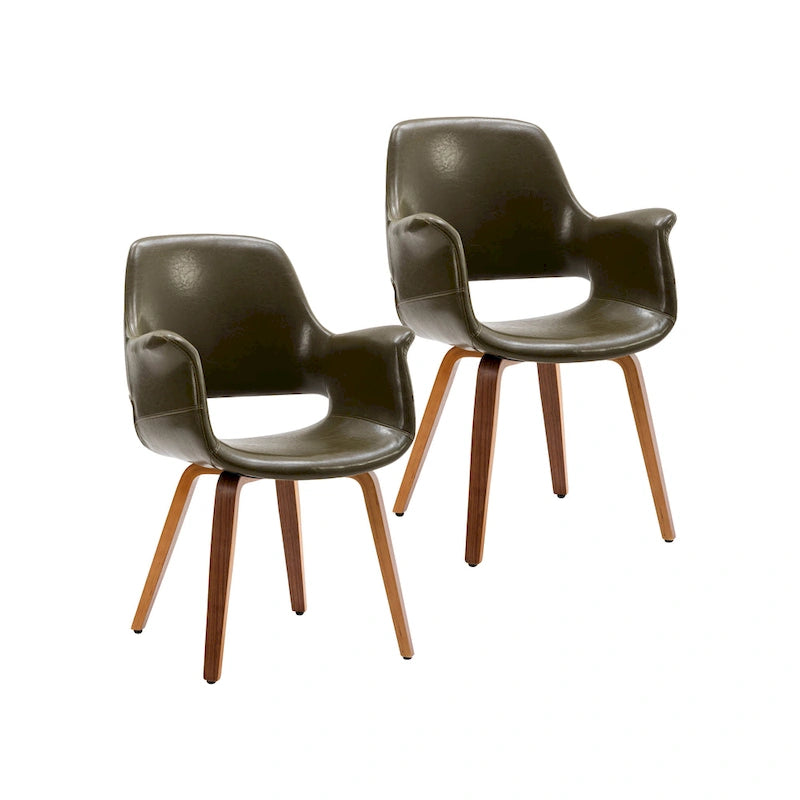 Chaise de salle à manger en cuir PU avec pieds en bois courbé, bleu/vert/blanc/noir, lot de 2