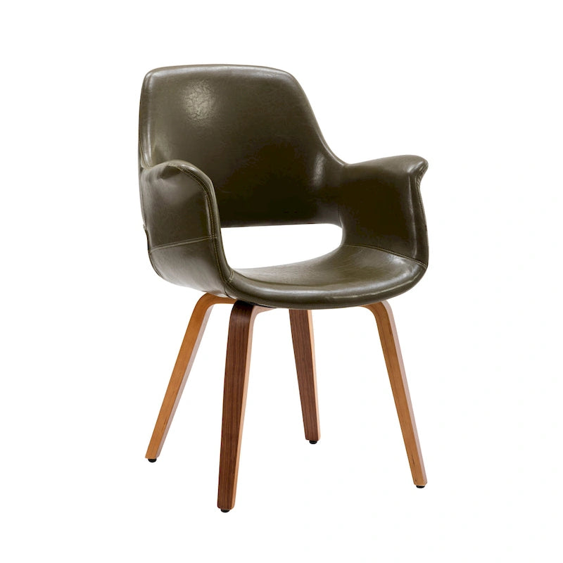 Chaise de salle à manger en cuir PU avec pieds en bois courbé, bleu/vert/blanc/noir, lot de 2