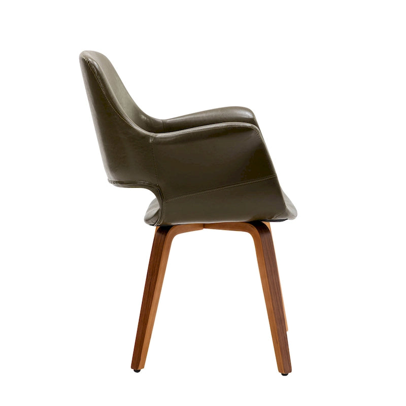 Chaise de salle à manger en cuir PU avec pieds en bois courbé, bleu/vert/blanc/noir, lot de 2