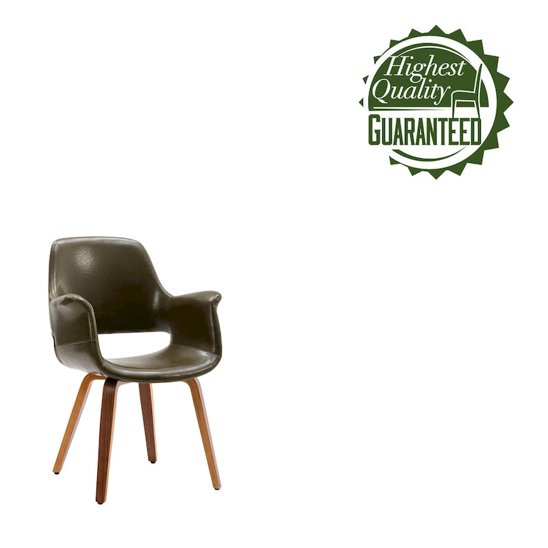 Chaise de salle à manger en cuir PU avec pieds en bois courbé, bleu/vert/blanc/noir, lot de 2