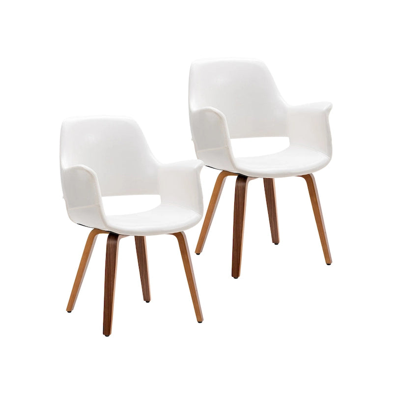 Chaise de salle à manger en cuir PU avec pieds en bois courbé, bleu/vert/blanc/noir, lot de 2