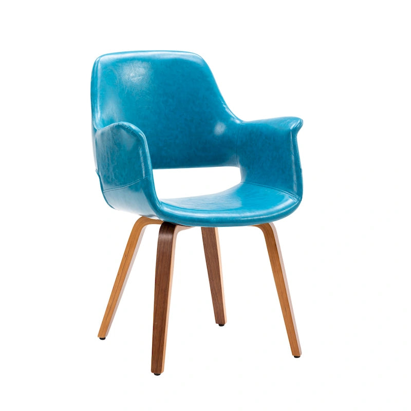 Chaise de salle à manger en cuir PU avec pieds en bois courbé, bleu/vert/blanc/noir, lot de 2