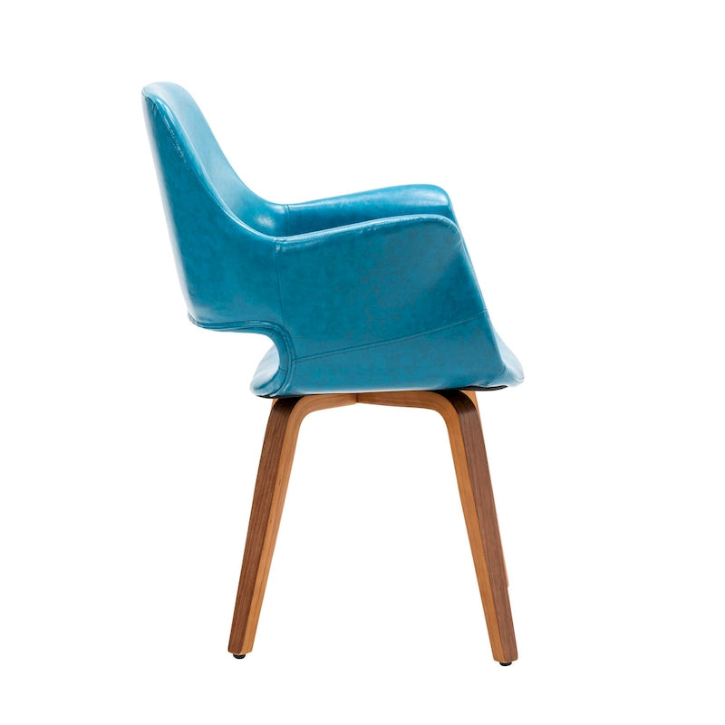 Chaise de salle à manger en cuir PU avec pieds en bois courbé, bleu/vert/blanc/noir, lot de 2