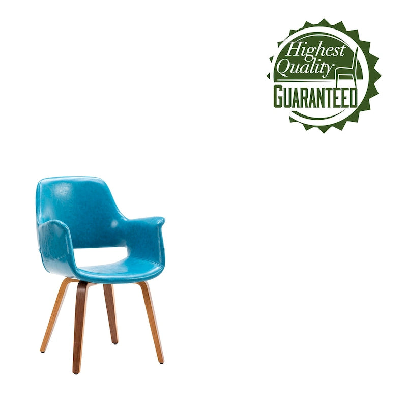 Chaise de salle à manger en cuir PU avec pieds en bois courbé, bleu/vert/blanc/noir, lot de 2