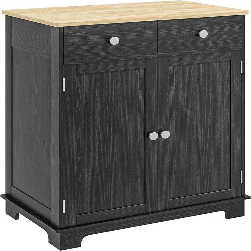 Buffet commode à 2 portes et 2 tiroirs – Noir vieilli / Brun rustique / Blanc / Gris