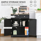 Buffet commode à 2 portes et 2 tiroirs – Noir vieilli / Brun rustique / Blanc / Gris