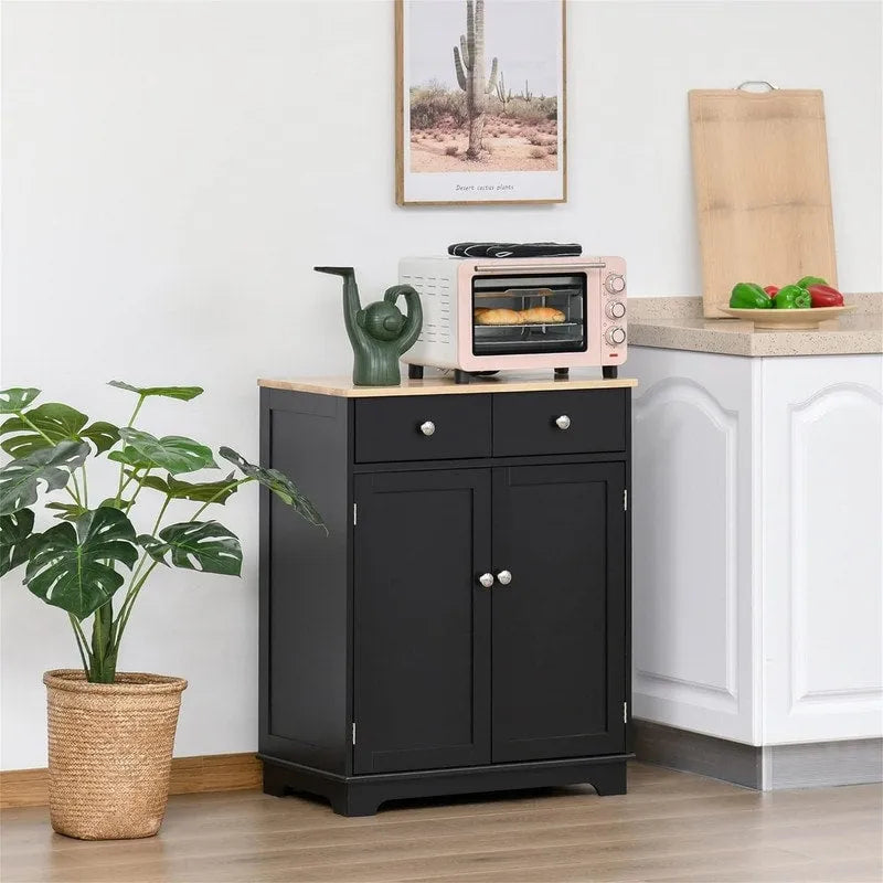 Buffet commode à 2 portes et 2 tiroirs – Noir vieilli / Brun rustique / Blanc / Gris
