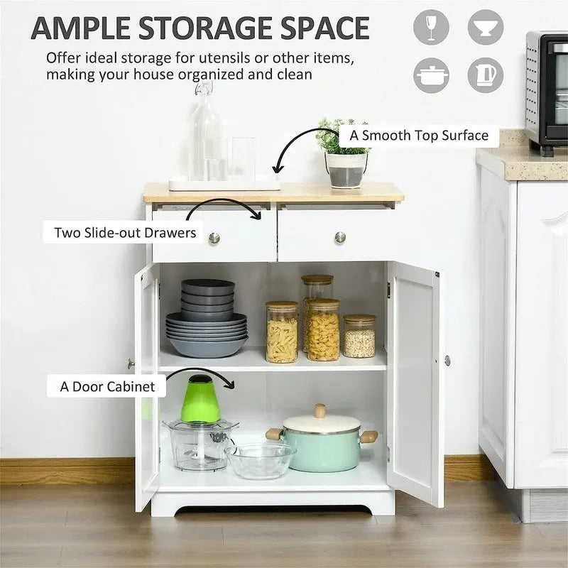 Buffet commode à 2 portes et 2 tiroirs – Noir vieilli / Brun rustique / Blanc / Gris