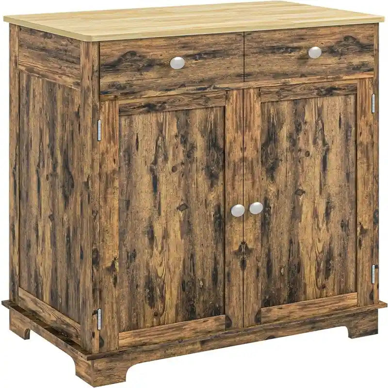 Buffet commode à 2 portes et 2 tiroirs – Noir vieilli / Brun rustique / Blanc / Gris