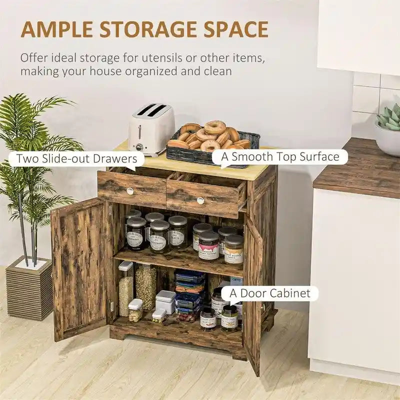 Buffet commode à 2 portes et 2 tiroirs – Noir vieilli / Brun rustique / Blanc / Gris