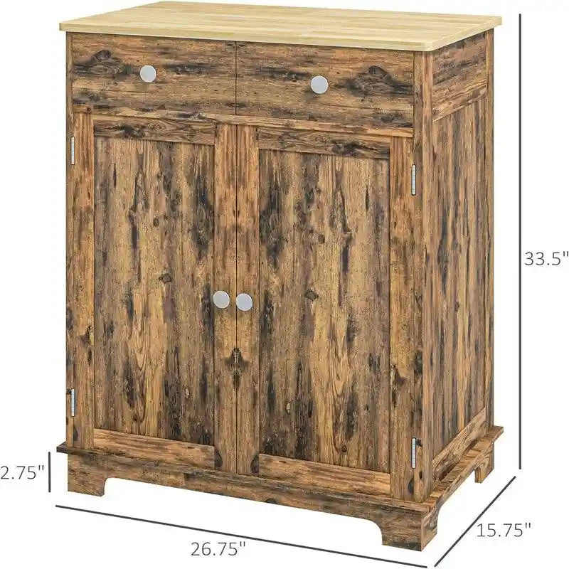 Buffet commode à 2 portes et 2 tiroirs – Noir vieilli / Brun rustique / Blanc / Gris