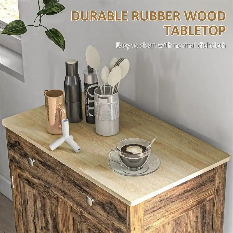 Buffet commode à 2 portes et 2 tiroirs – Noir vieilli / Brun rustique / Blanc / Gris