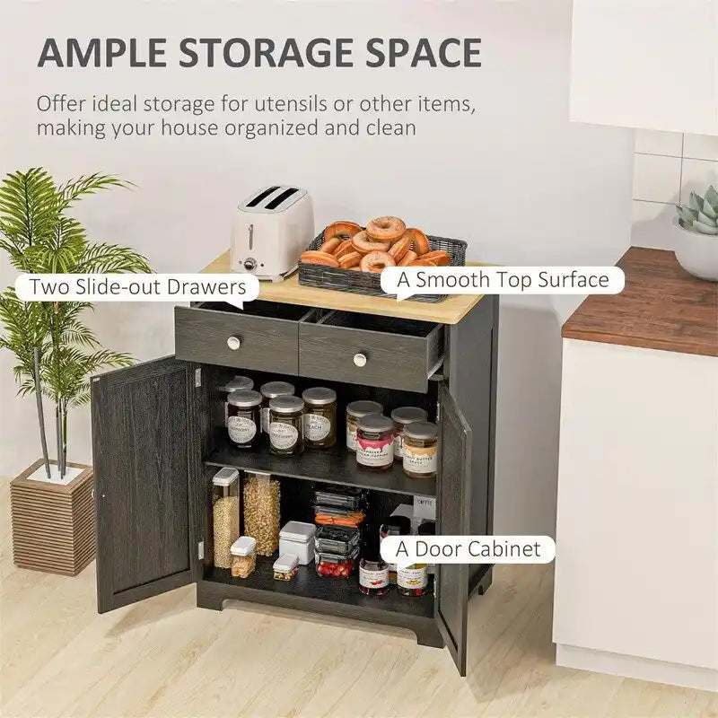 Buffet commode à 2 portes et 2 tiroirs – Noir vieilli / Brun rustique / Blanc / Gris