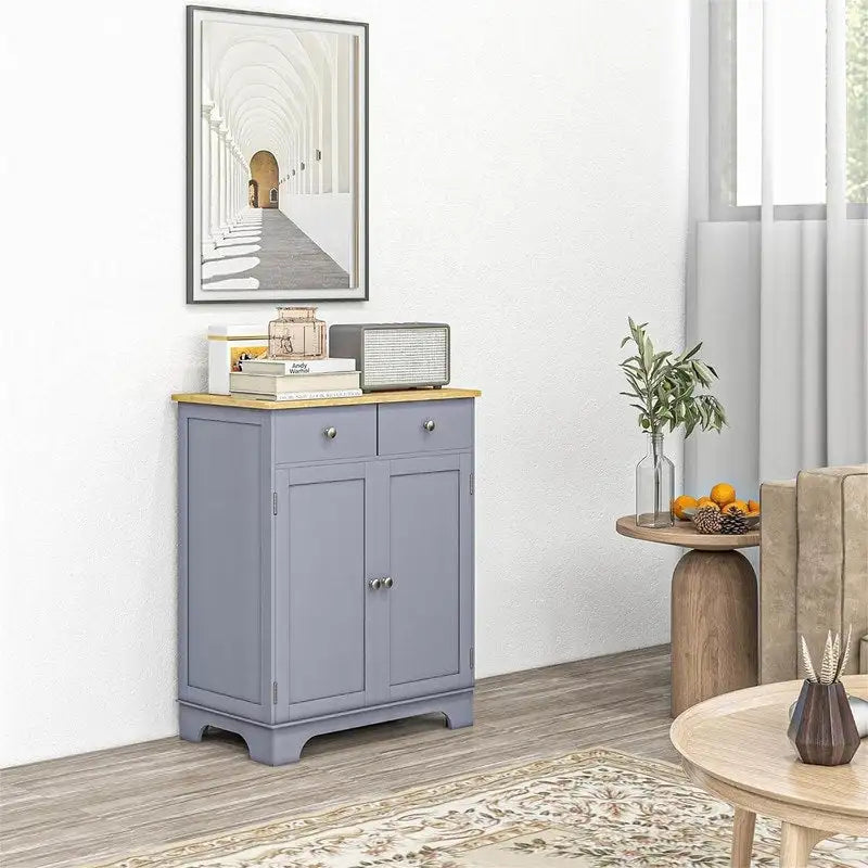 Buffet commode à 2 portes et 2 tiroirs – Noir vieilli / Brun rustique / Blanc / Gris