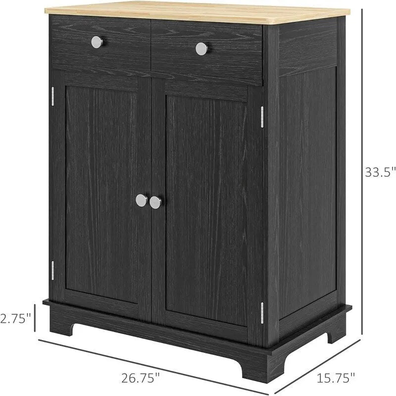 Buffet commode à 2 portes et 2 tiroirs – Noir vieilli / Brun rustique / Blanc / Gris