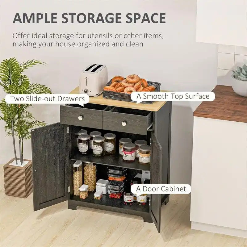 Buffet commode à 2 portes et 2 tiroirs – Noir vieilli / Brun rustique / Blanc / Gris