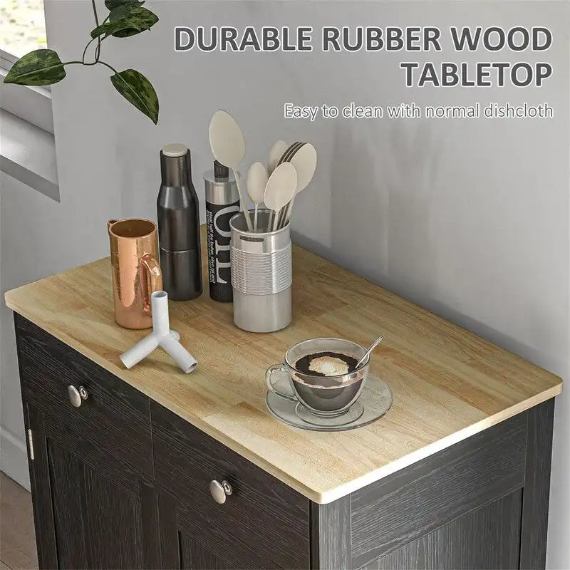 Buffet commode à 2 portes et 2 tiroirs – Noir vieilli / Brun rustique / Blanc / Gris