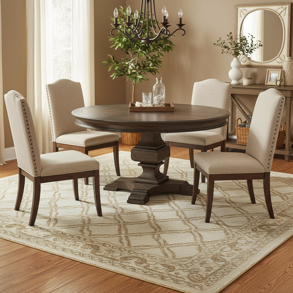 Dark Brown Wood Extendable Round Dining Table