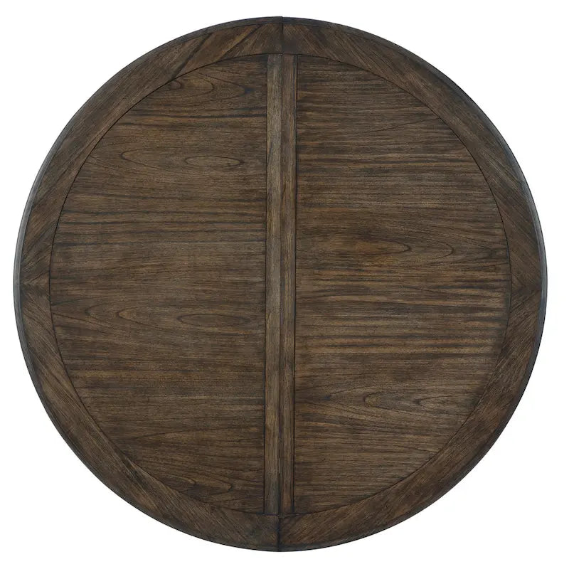 Table à manger ronde extensible, style traditionnel, en brun Java, 6 places.