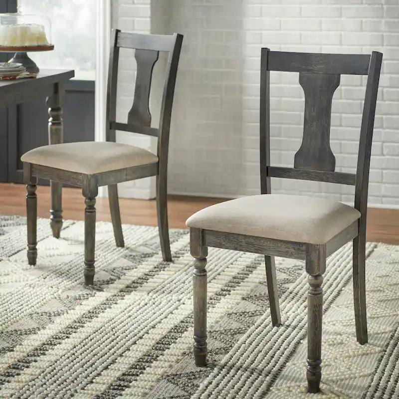 Chaise de salle à manger de ferme avec coussin, gris patiné / marron rustique / bois flotté, lot de 2