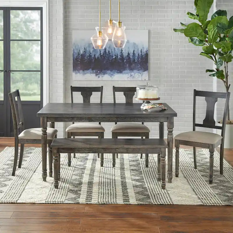 Chaise de salle à manger de ferme avec coussin, gris patiné / marron rustique / bois flotté, lot de 2