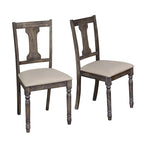 Chaise de salle à manger de ferme avec coussin, gris patiné / marron rustique / bois flotté, lot de 2