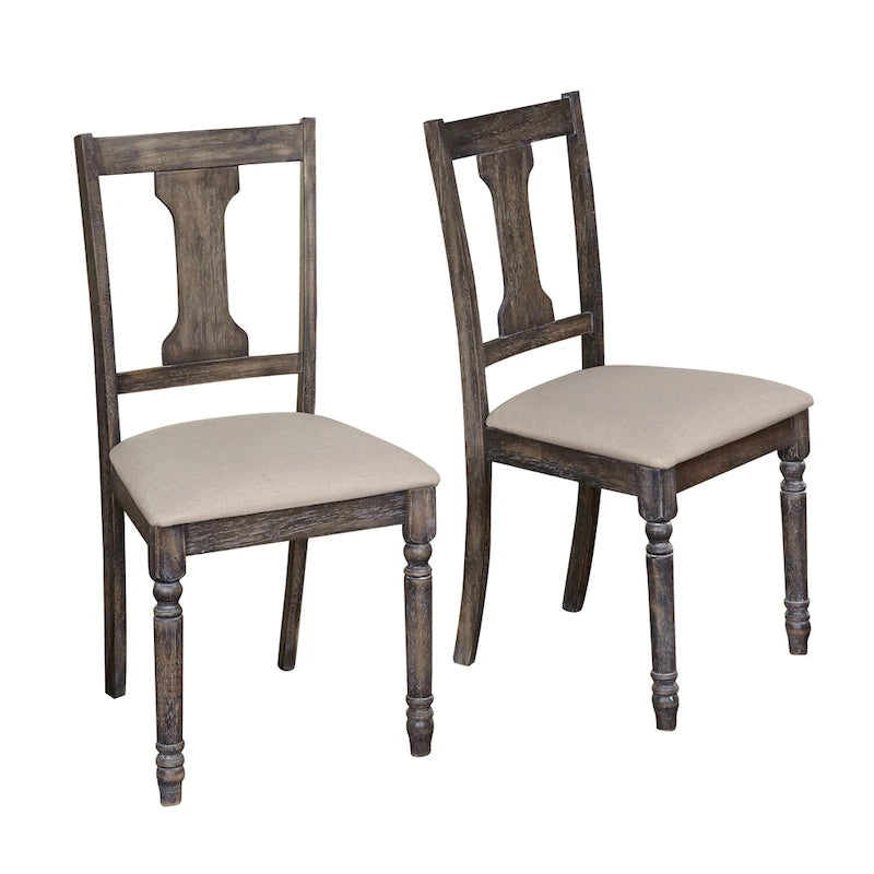 Chaise de salle à manger de ferme avec coussin, gris patiné / marron rustique / bois flotté, lot de 2