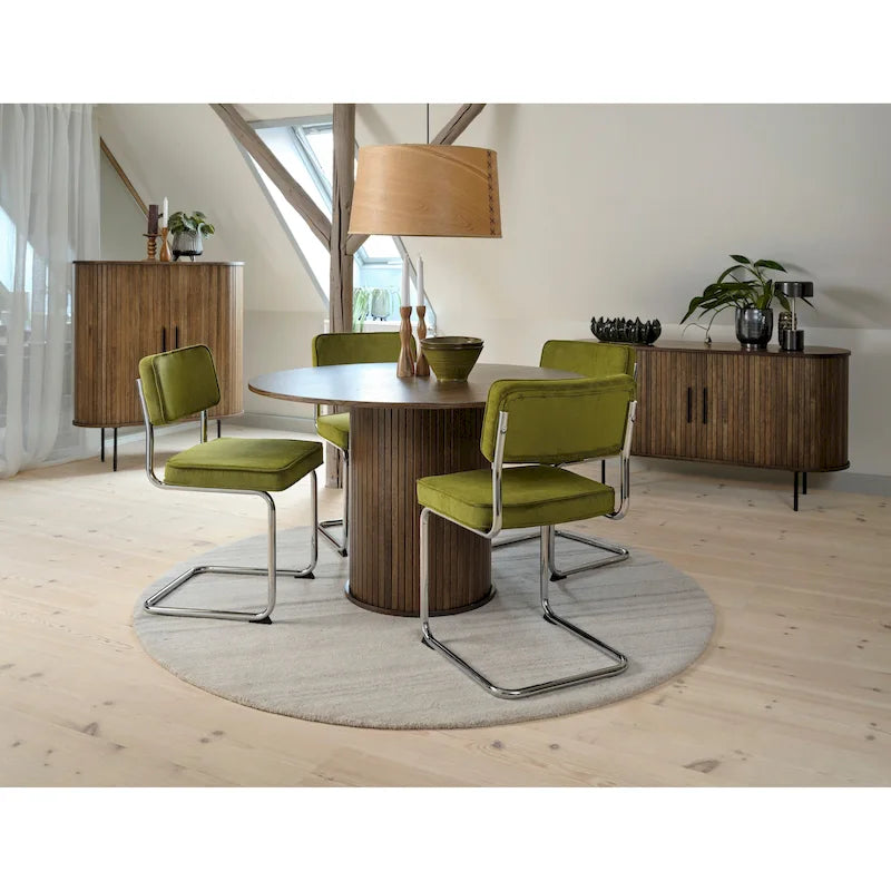 Chaise de salle à manger en velours côtelé moutarde / gris / vert, style rétro, lot de 2