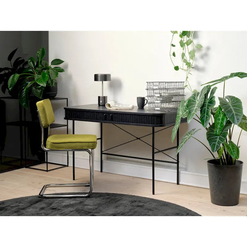 Chaise de salle à manger en velours côtelé moutarde / gris / vert, style rétro, lot de 2