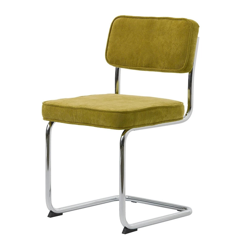 Chaise de salle à manger en velours côtelé moutarde / gris / vert, style rétro, lot de 2